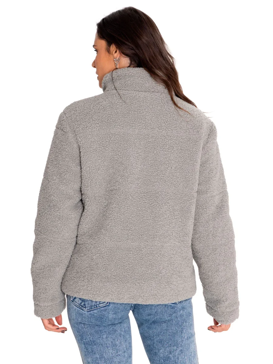 Polar Casual Mujer Insulated Full Zip Teddy Jacket Gris Cat - Imagen 4