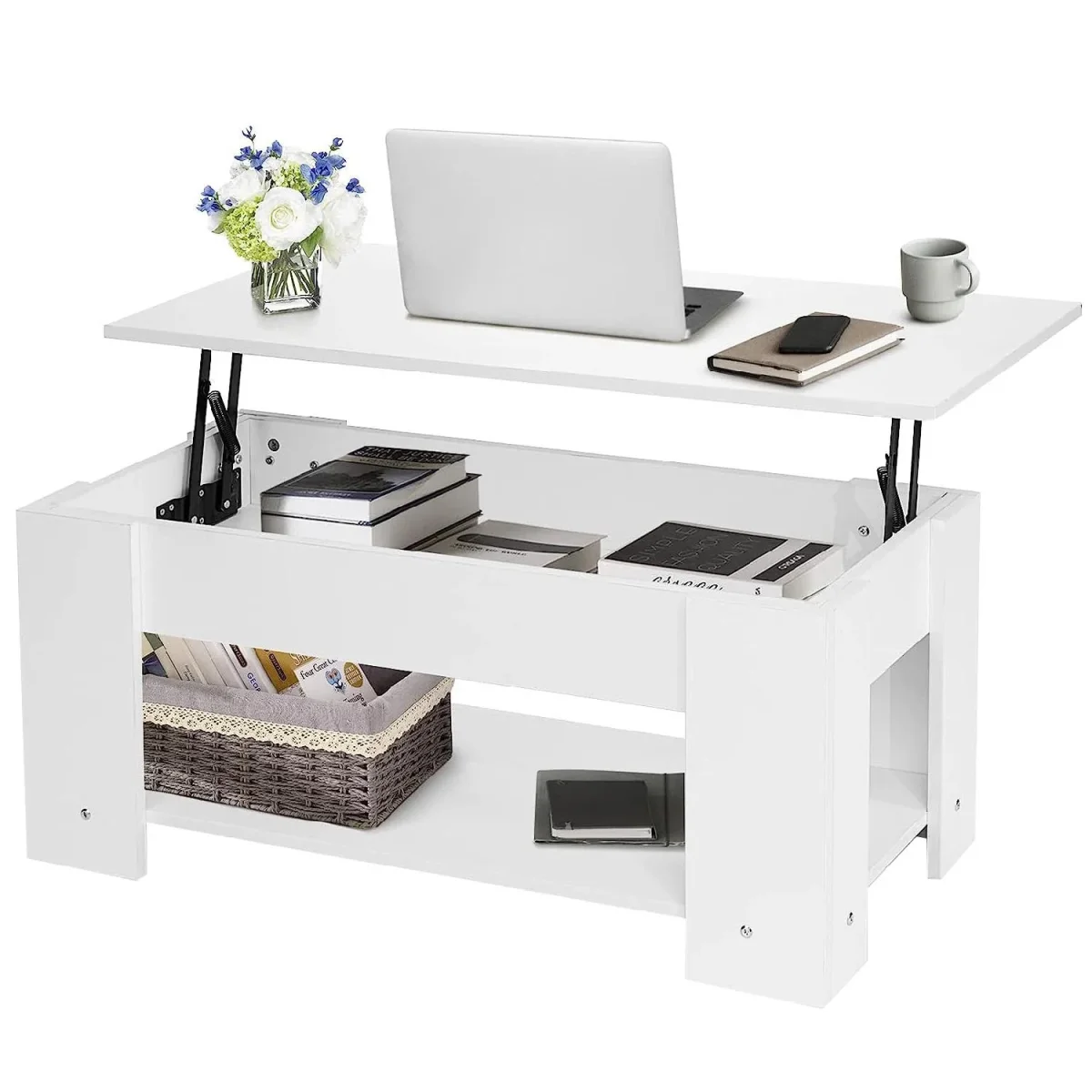Mesa De Centro Elevable De Madera Con Compartimento Oculto