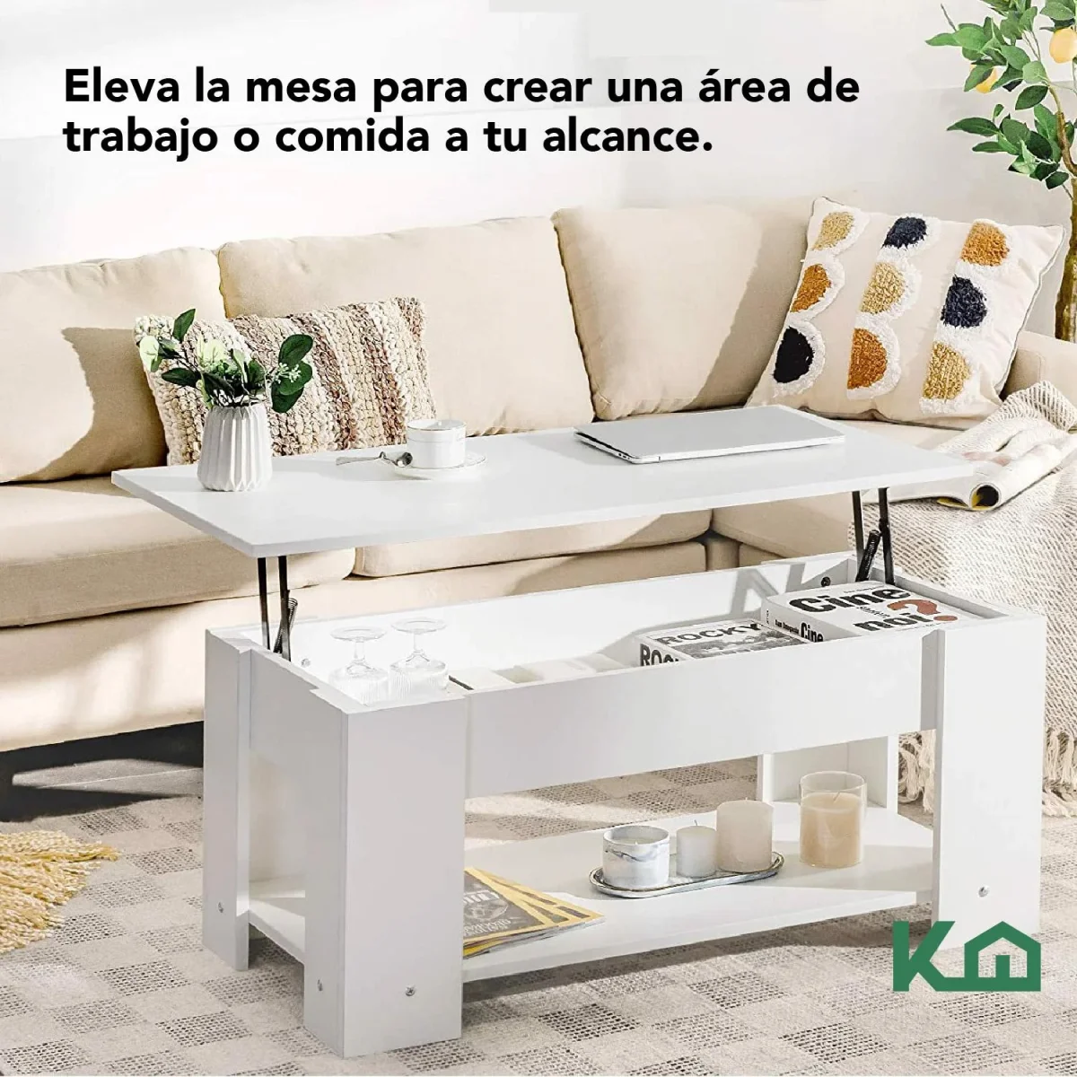 Mesa De Centro Elevable De Madera Con Compartimento Oculto - Imagen 4