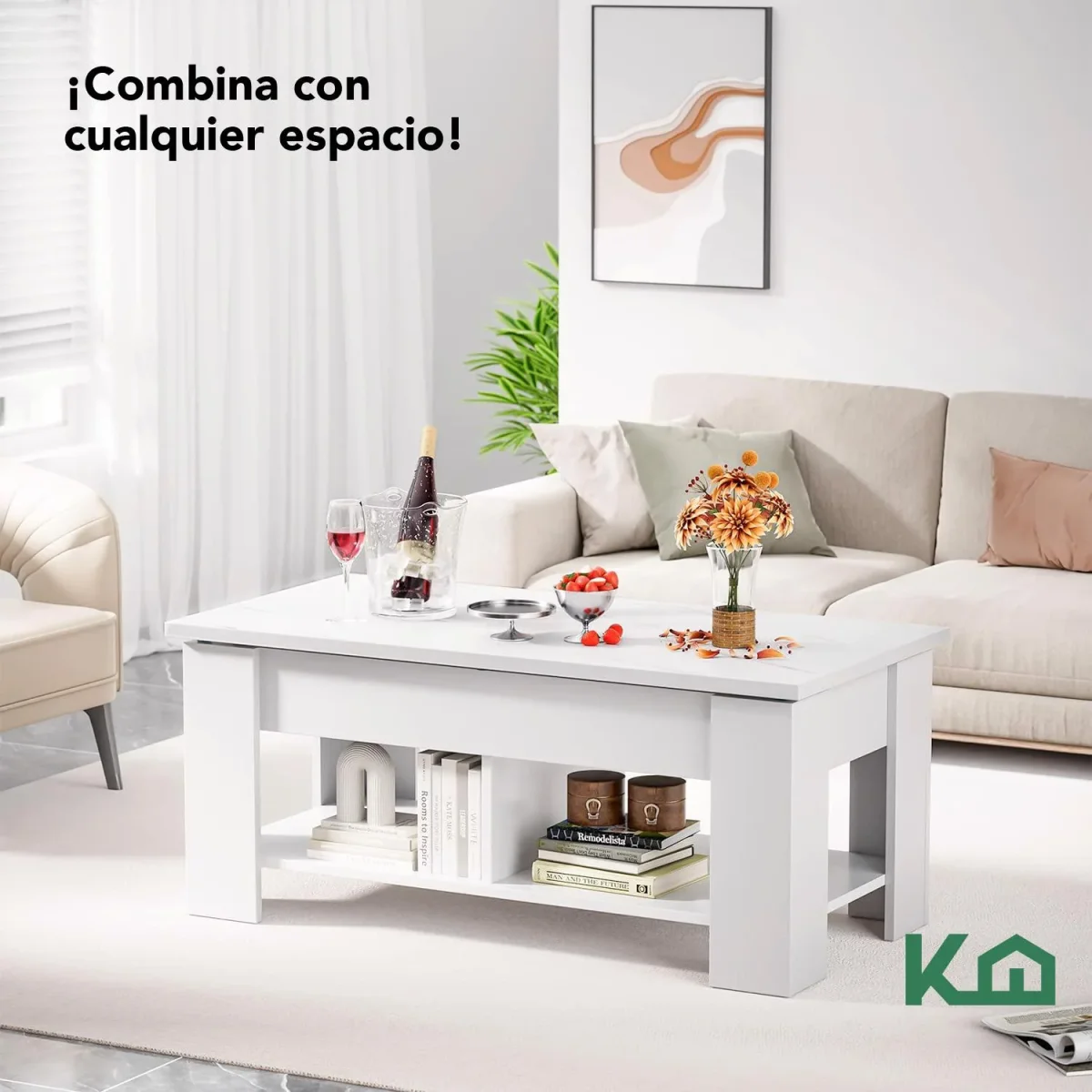 Mesa De Centro Elevable De Madera Con Compartimento Oculto - Imagen 7
