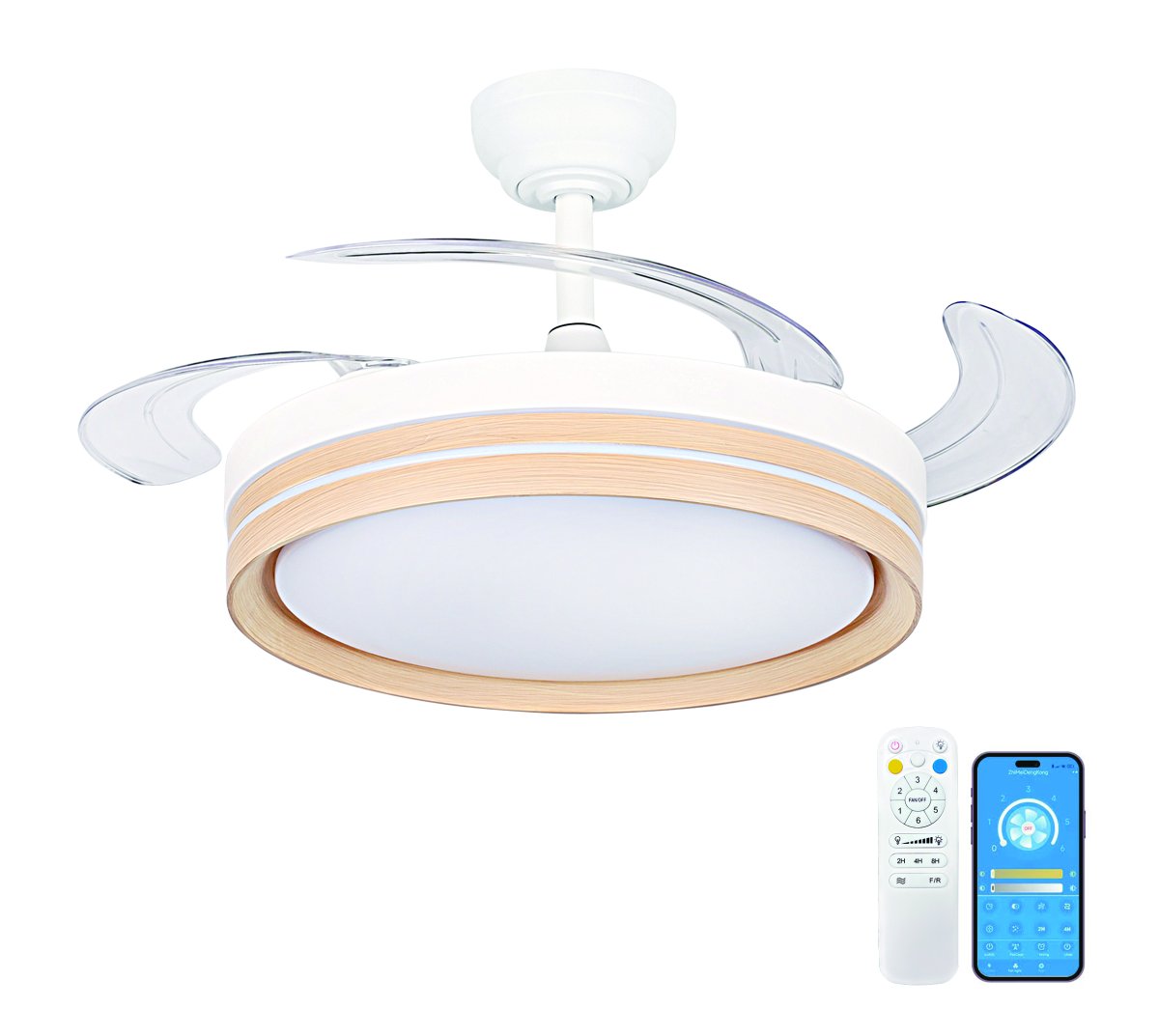 OstarkDom Ventilador de Techo con Luz LED Retráctil 106cm, 4 Aspas, Control por APP y Mando a Distancia, Potencia Total 66W, Temporizador, 6 Velocidades, 3 Temperaturas de Luz, Función Verano-Invierno, Silencioso, Negro OstarkDom-leduni - Imagen 3