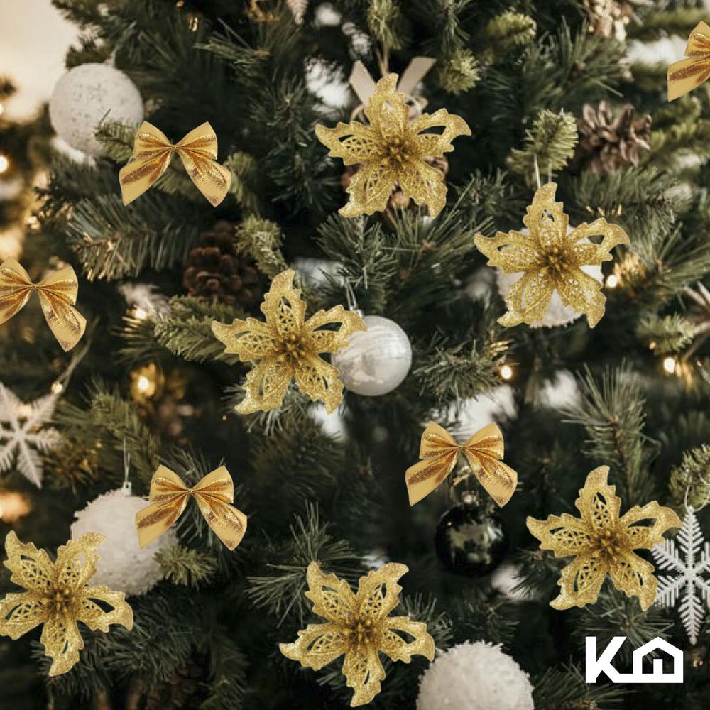 Adornos Navidad 120pz Para Arbol Decoracion Navideña Dorada - Imagen 7