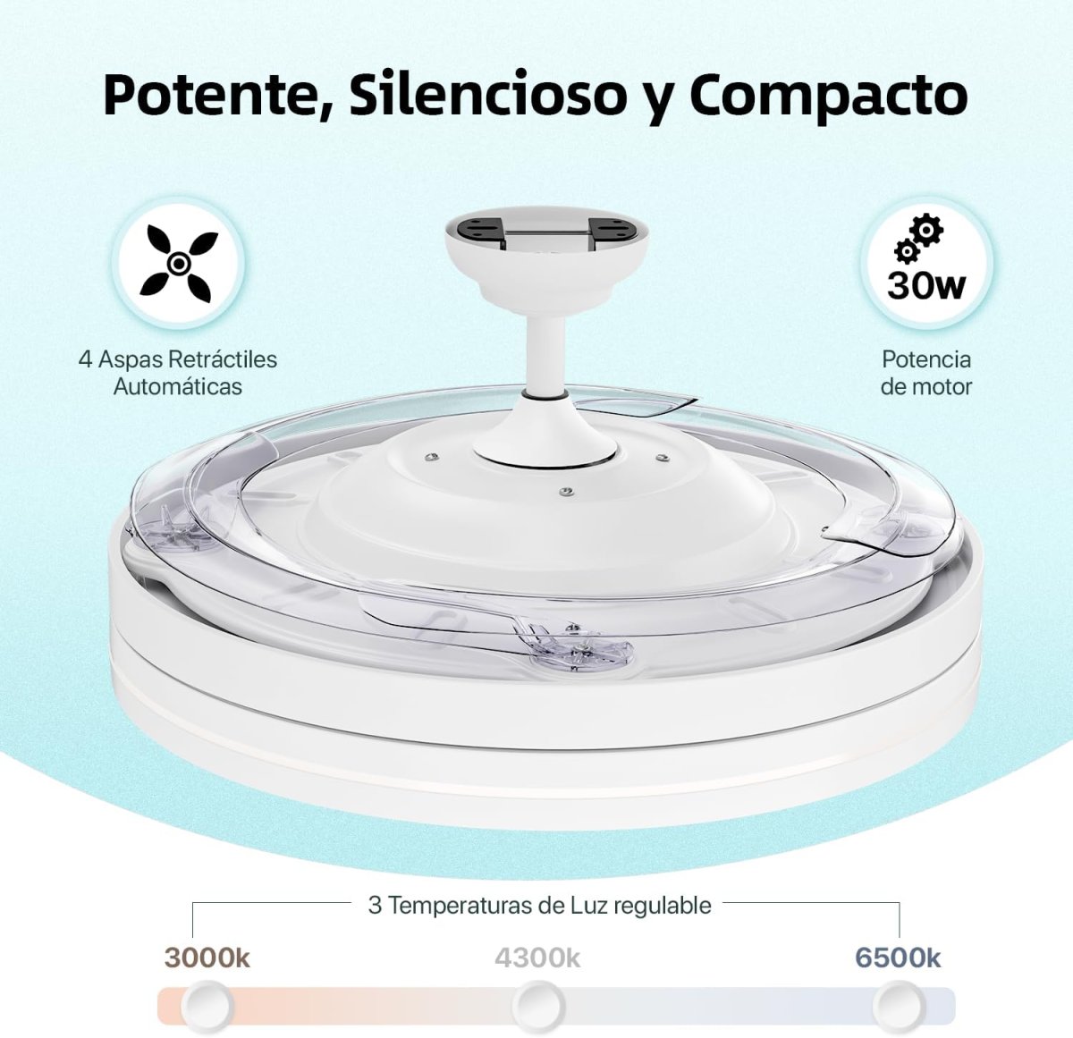 OstarkDom Ventilador de Techo con Luz LED Retráctil 106cm, 4 Aspas, Control por APP y Mando a Distancia, Potencia Total 66W, Temporizador, 6 Velocidades, 3 Temperaturas de Luz, Función Verano-Invierno, Silencioso, Negro OstarkDom-leduni - Imagen 6