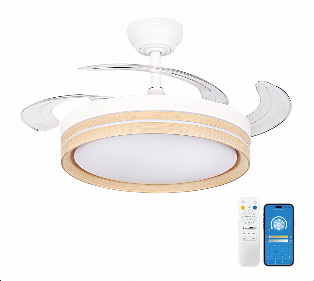 OstarkDom Ventilador de Techo con Luz LED Retráctil 106cm, 4 Aspas, Control por APP y Mando a Distancia, Potencia Total 66W, Temporizador, 6 Velocidades, 3 Temperaturas de Luz, Función Verano-Invierno, Silencioso, Negro OstarkDom-leduni - Imagen 2