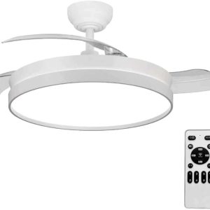 OStarkDom Ventilador de Techo con Luz LED Retráctil 106cm, Motor DC 30W + Luz LED hasta 60W (Potencia Total 90W), Sin APP, Control por Mando a Distancia, 6 Velocidades, Temporizador, 3 Temperaturas de Luz, Función Verano-Invierno, Silencioso, Blanco OstarkDom-leduni