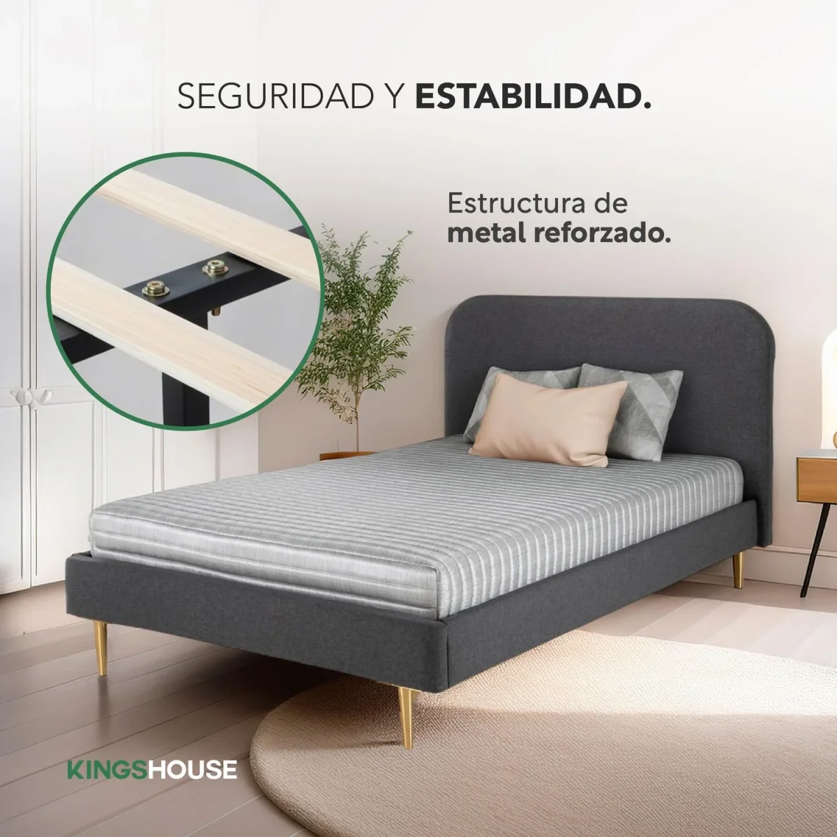 Base Cama Metal Madera + Colchón Premium Individual - Imagen 6
