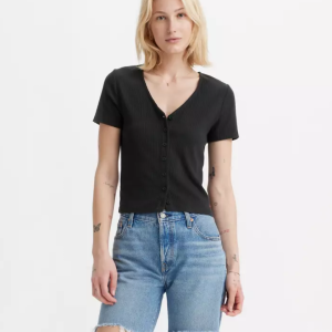 Camiseta Muse canalé negra con botones – Levi’s