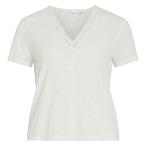 Camiseta blanca escote pico con puntilla melange – VILA