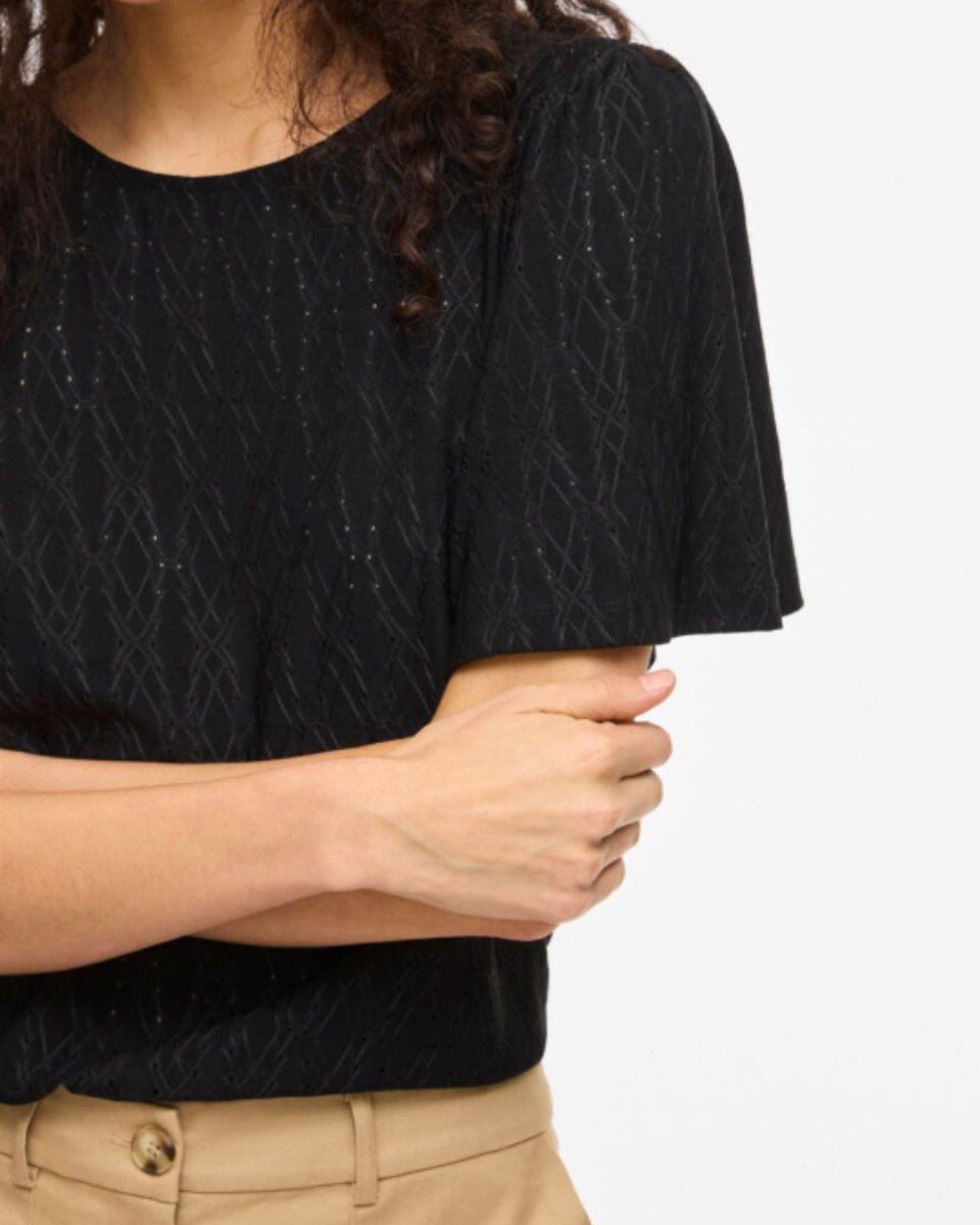 Camiseta calada negra manga corta – VILA - Imagen 3