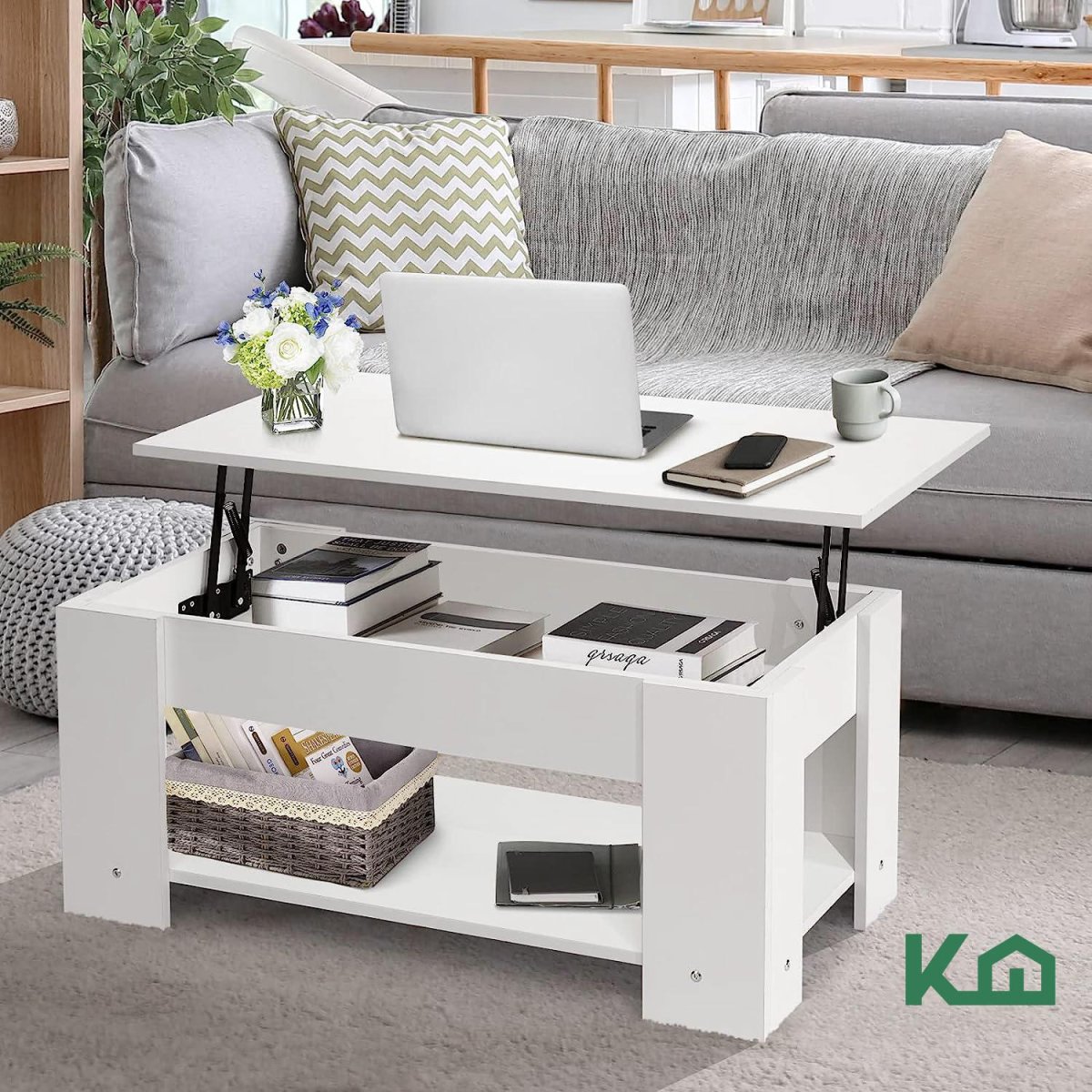 Mesa De Centro Elevable De Madera Con Compartimento Oculto - Imagen 9