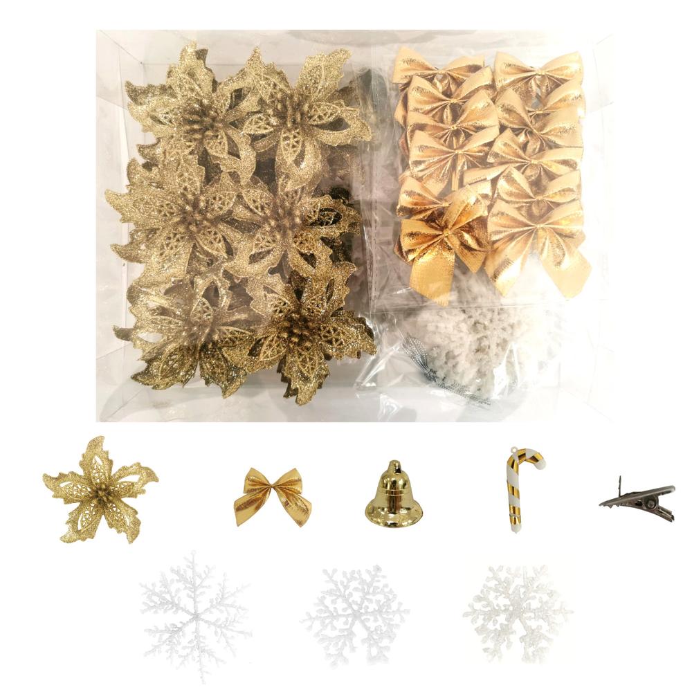 Adornos Navidad 120pz Para Arbol Decoracion Navideña Dorada - Imagen 2