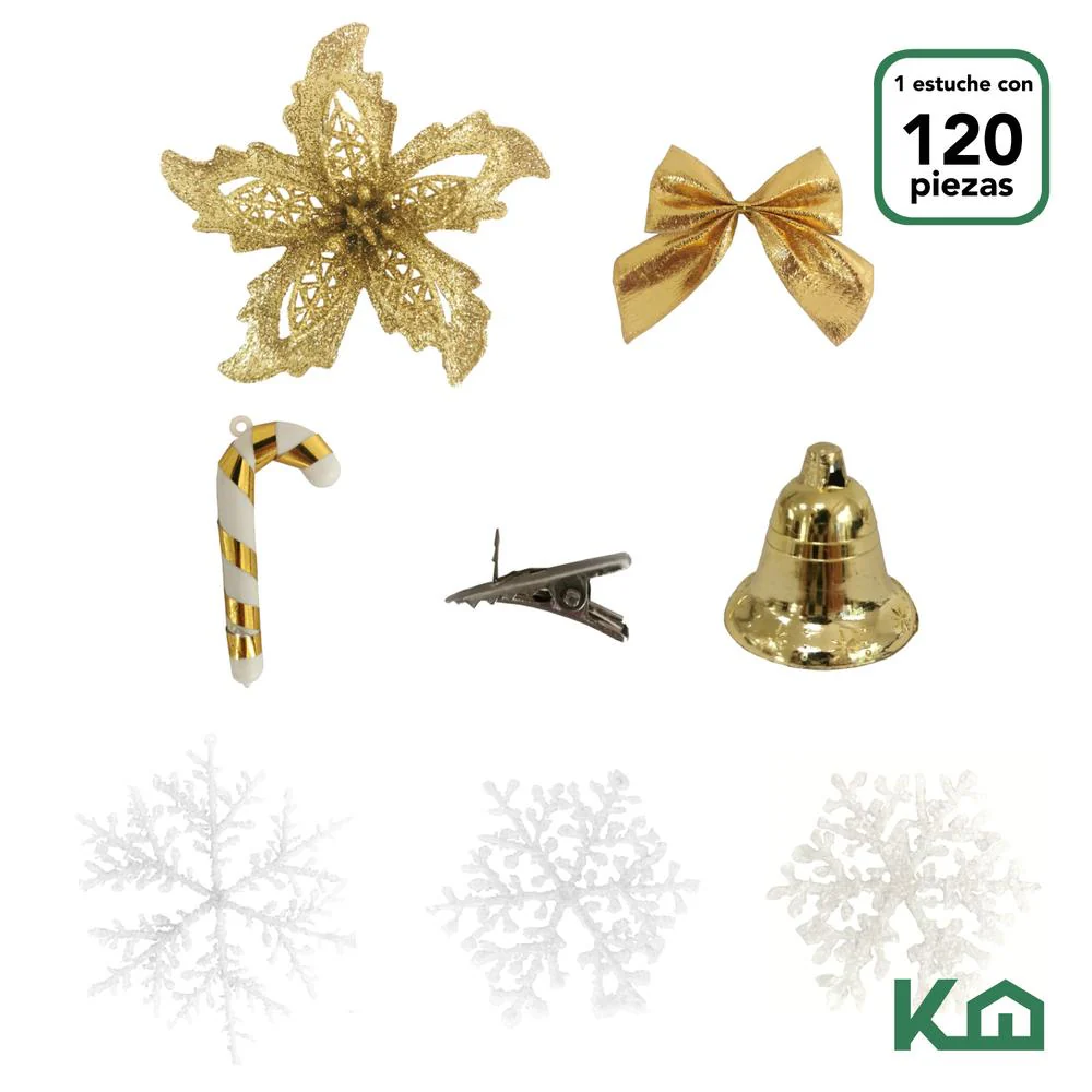Adornos Navidad 120pz Para Arbol Decoracion Navideña Dorada - Imagen 4