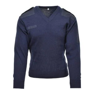 Genuine Dutch army Pullover V-neck blue rib knit military surplus sweater jumper