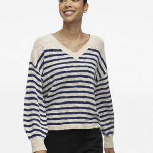 Jersey de punto beige con rayas azul marino – VILA