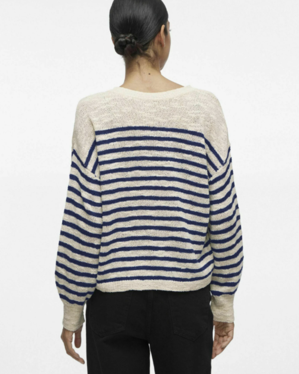 Jersey de punto beige con rayas azul marino – VILA - Imagen 4