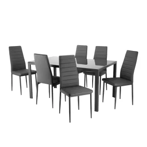 Juego De Comedor 6 Sillas y Mesa De Vidrio Templado Moderno