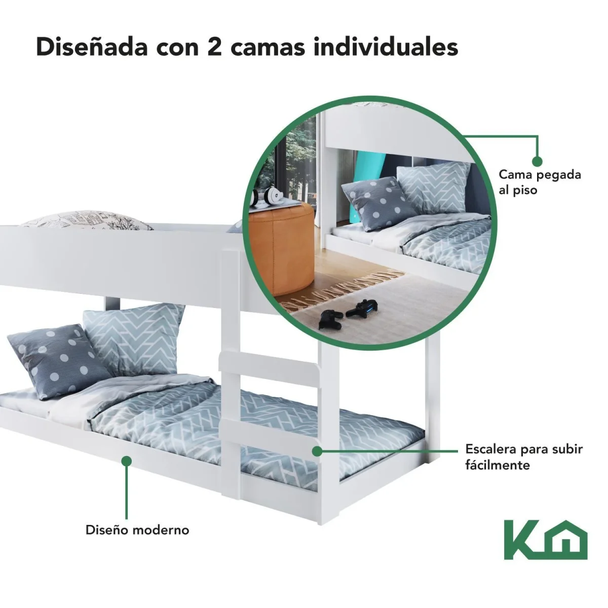 Litera Doble Individual Base Cama KingsHouse Desmontable - Imagen 7