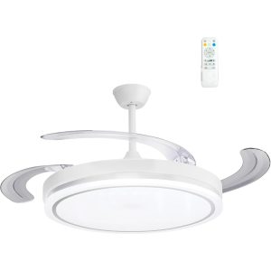 Ventilador de Techo Moderno 66W con 4 Aspas Retráctiles, Luz LED 36W, Motor DC 30W, 6 Velocidades, 3CCT, Control Remoto OstarkDom-LEDUNI