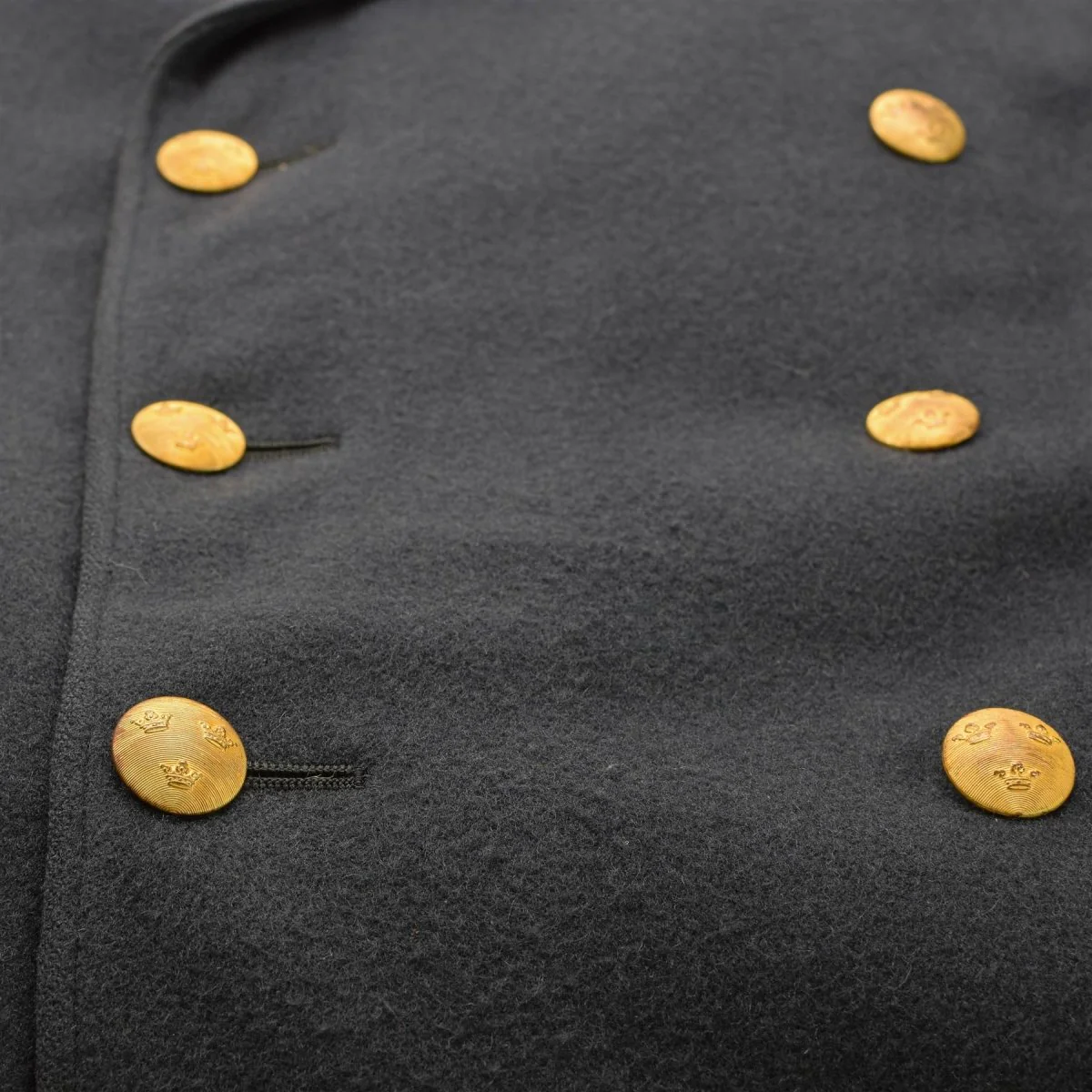 Original Swedish military blue overcoat wool golden buttons vintage long coat - Imagen 6