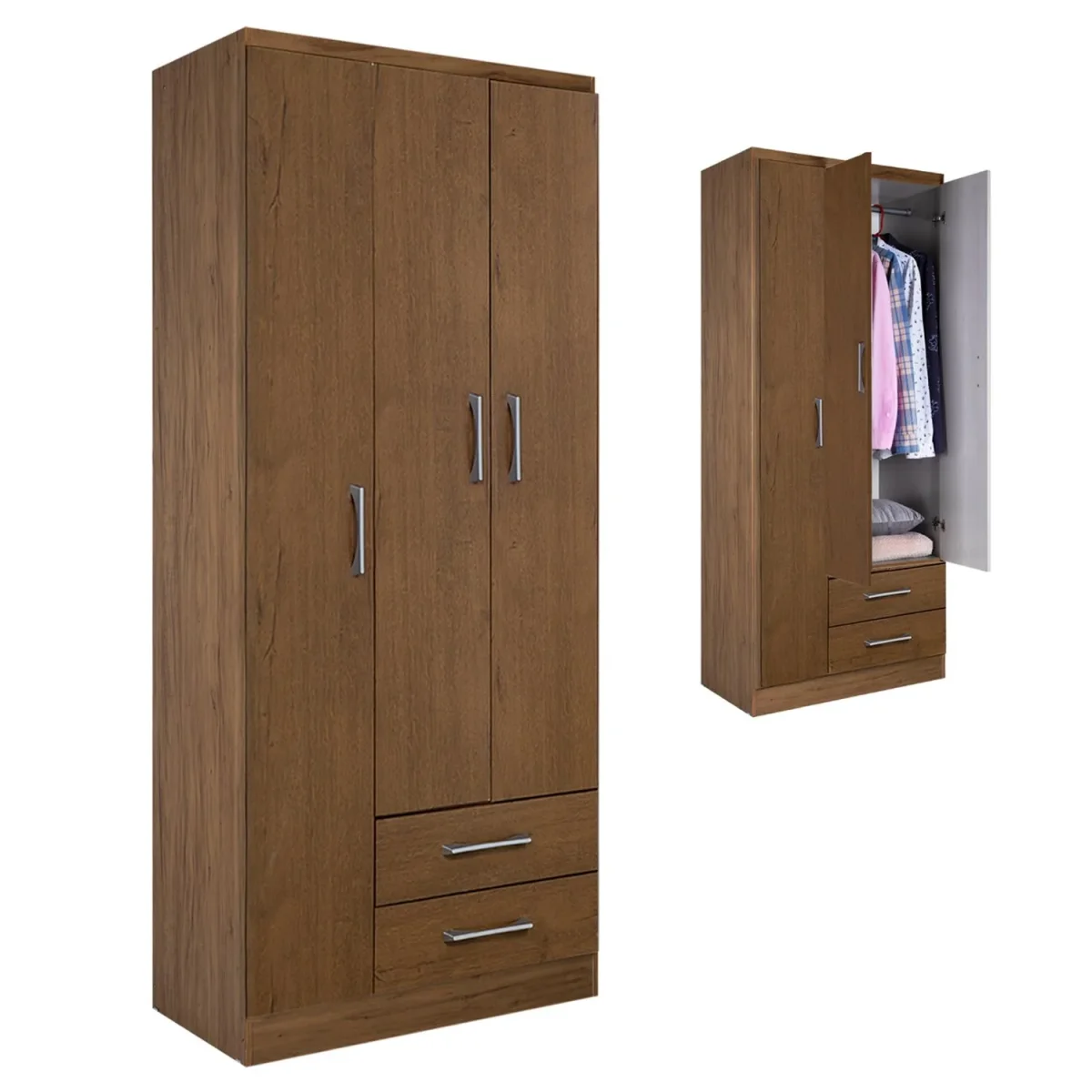 Ropero Closet Moderno 3 Puertas Blanco Y Cafe Recamara Hogar