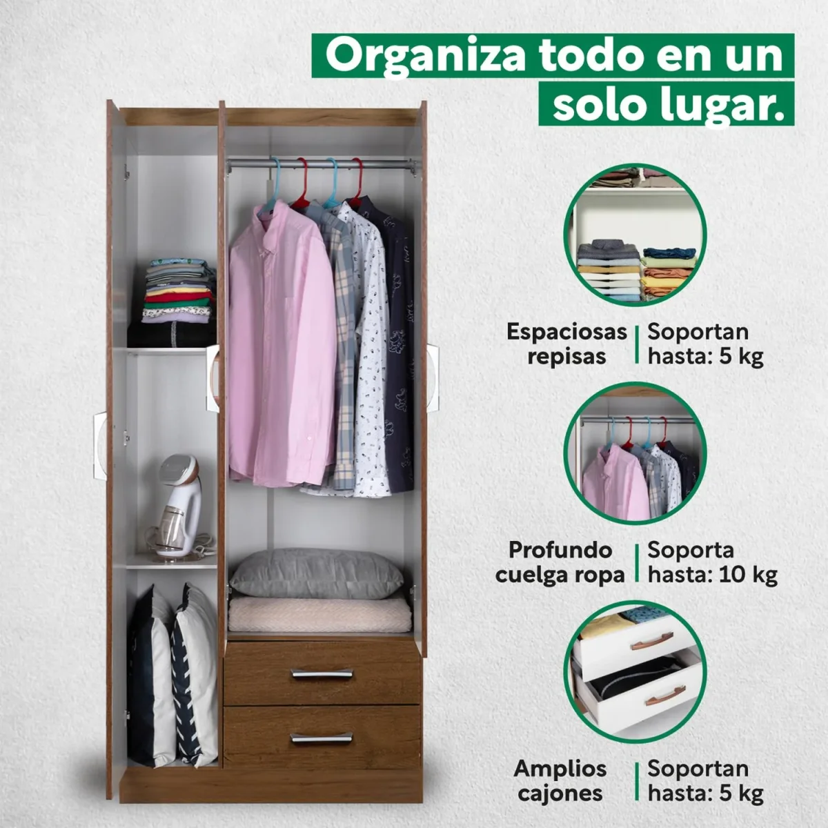 Ropero Closet Moderno 3 Puertas Blanco Y Cafe Recamara Hogar - Imagen 8